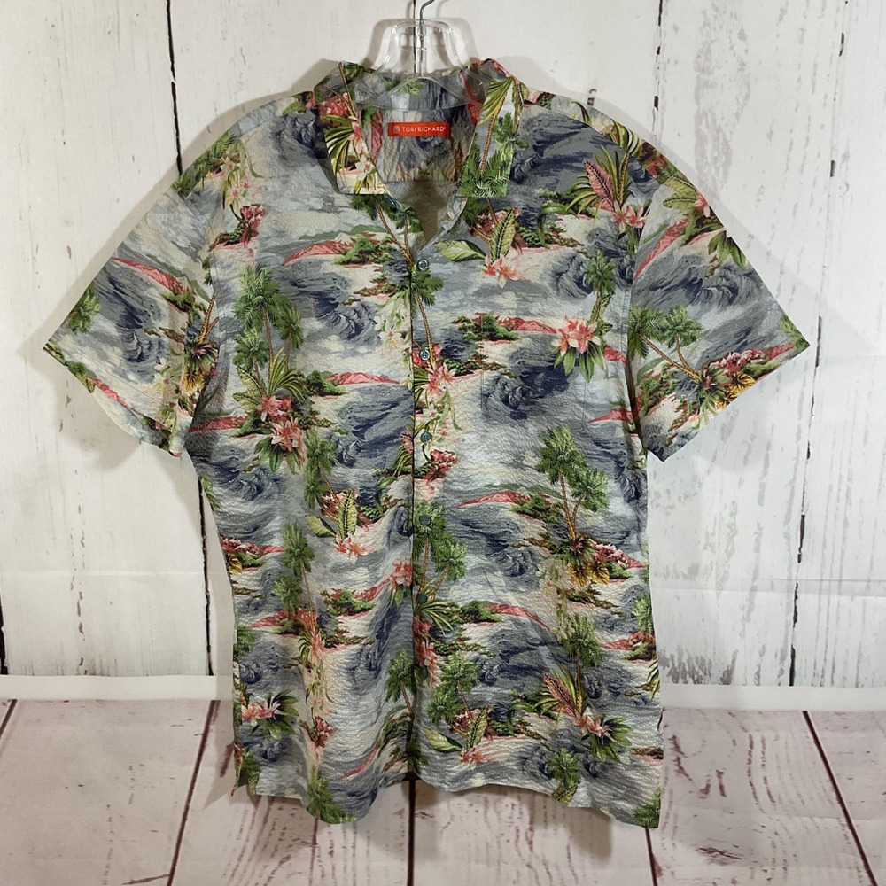 Tori Richard Men XL Hawaiian Camp Shirt Crinkle Cotton Pucker Lawn Island Resort